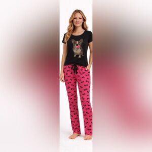 La Vie En Rose Pink and Black Dog Print Pajama Set
